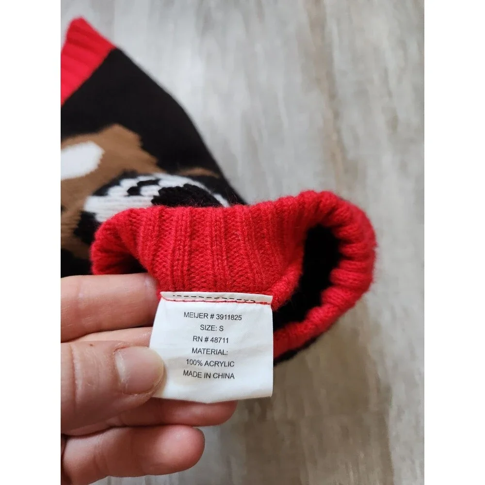 Meijer Christmas Dog Knit Sweater Black Red Reindeer Stretch Cozy Pet Sz S EUC